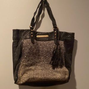 Black Leather and Gray Woven Juicy Couture Tote.